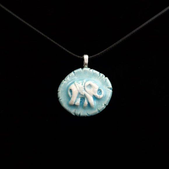 Handmade Ceramic Light Blue Elephant Pendant Necklace - Picture 1 of 16